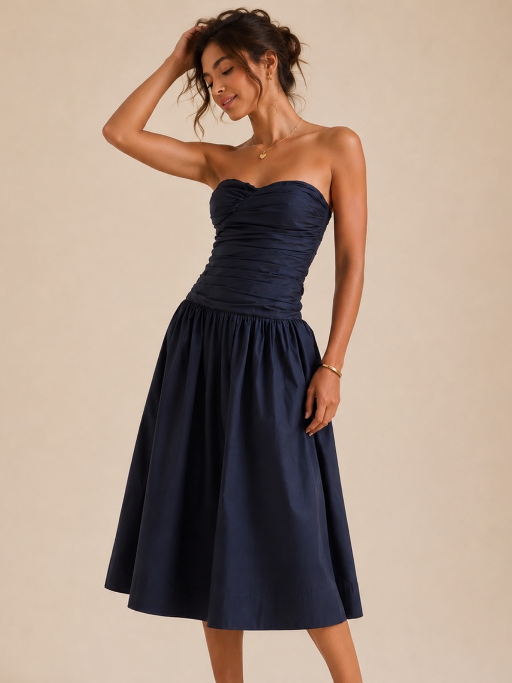 Altar'd State Strapless Navy Ruched Midi Dress ♥️